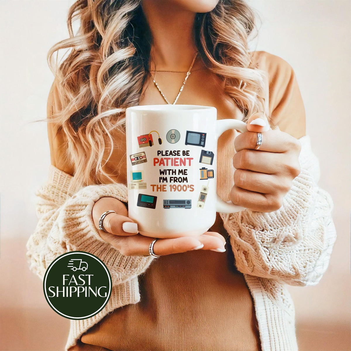 Please Be Patient With Me I’m From The 1900s Mug, Retro Items Design Funny Coffee Cup