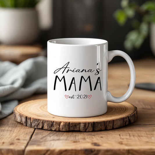 Personalized Mama Est 2025 Ceramic Mug, Custom Mom Pottery Mug, Cute Mom Mug with Name