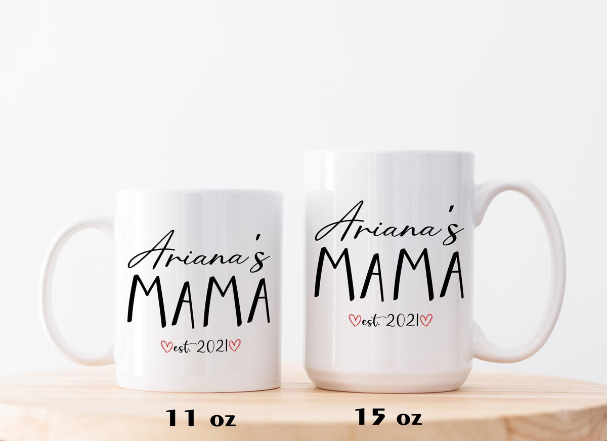 Personalized Mama Est 2025 Ceramic Mug, Custom Mom Pottery Mug, Cute Mom Mug with Name