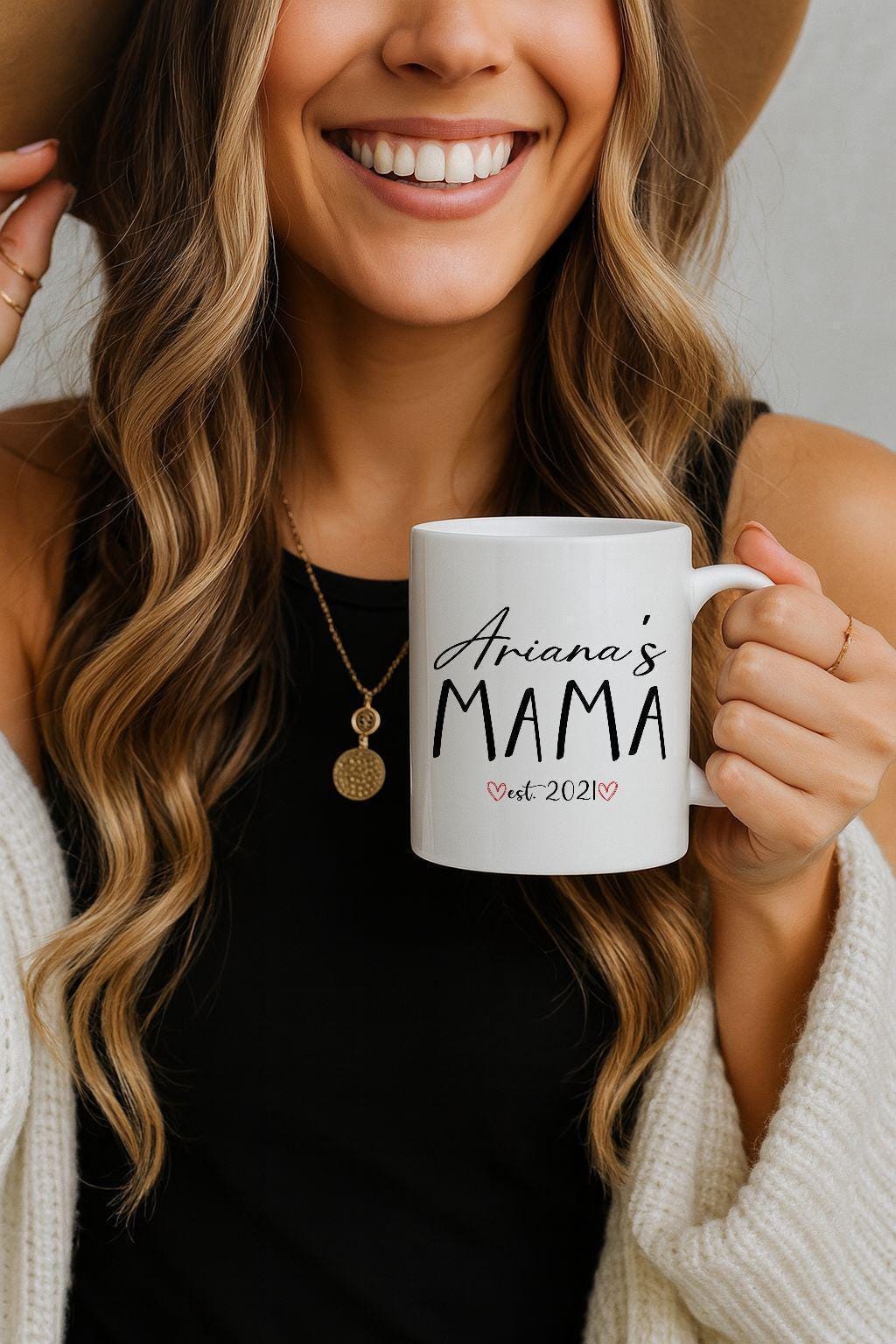 Personalized Mama Est 2025 Ceramic Mug, Custom Mom Pottery Mug, Cute Mom Mug with Name