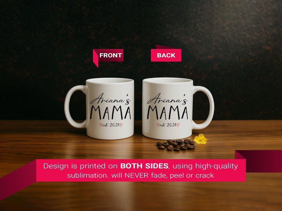 Personalized Mama Est 2025 Ceramic Mug, Custom Mom Pottery Mug, Cute Mom Mug with Name