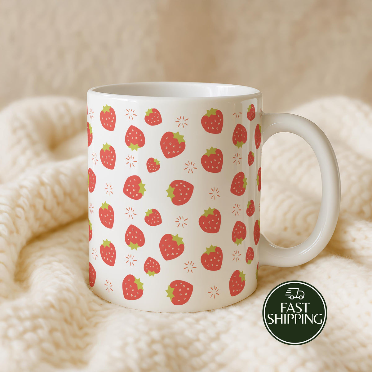 Subtle Protest Strawberry Pattern Coffee Mug, F*cK Trump Ceramic Cup, FDT Gift