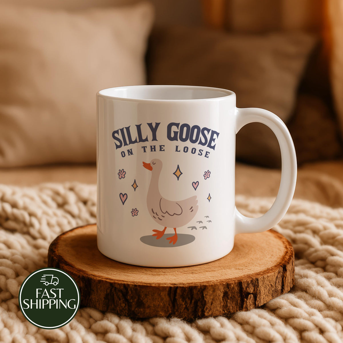 Silly Goose On The Loose Coffee Mug, Cute Goose Illustration Ceramic Cup