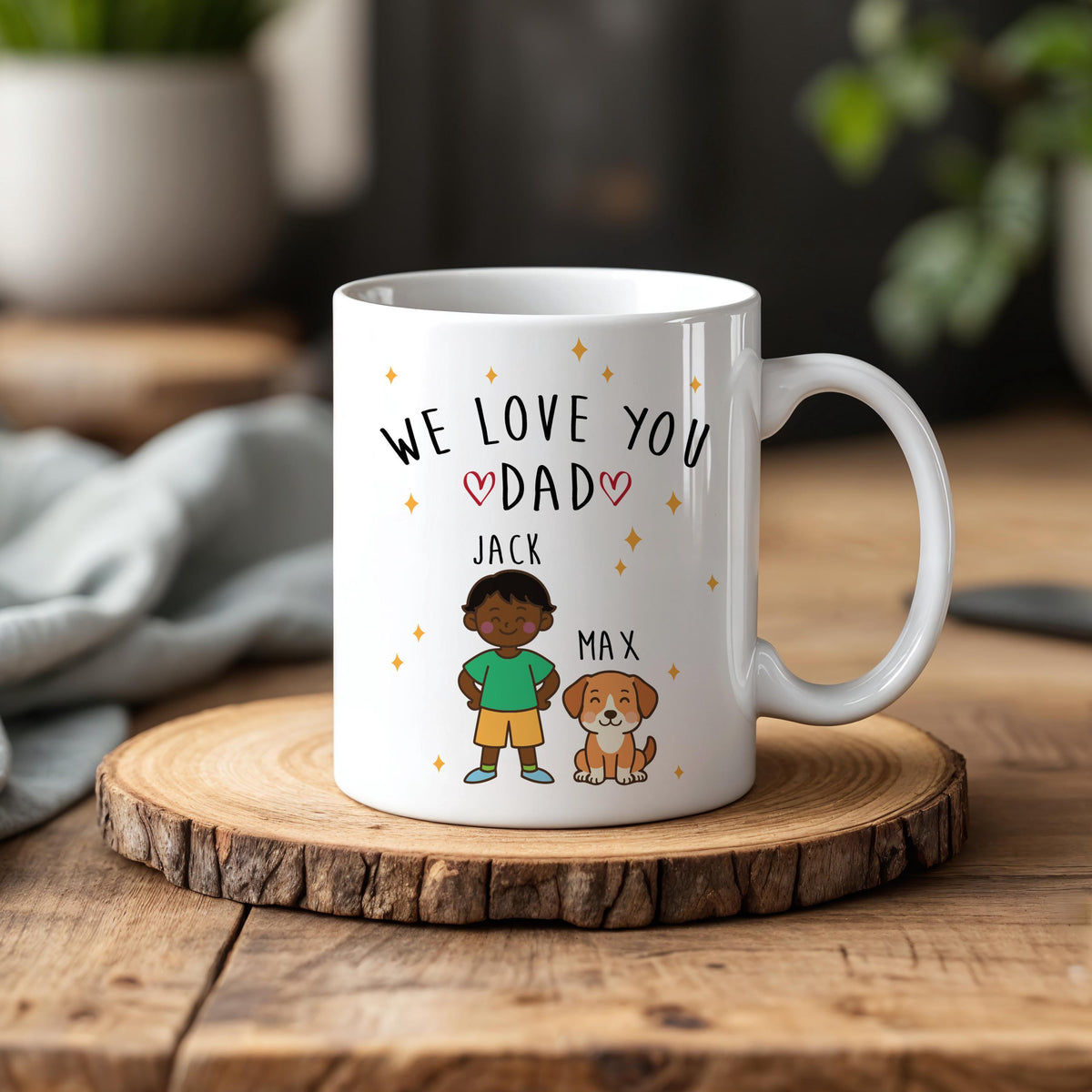 Personalized We Love You Dad Ceramic Mug, Custom Family Characters Coffee Mug