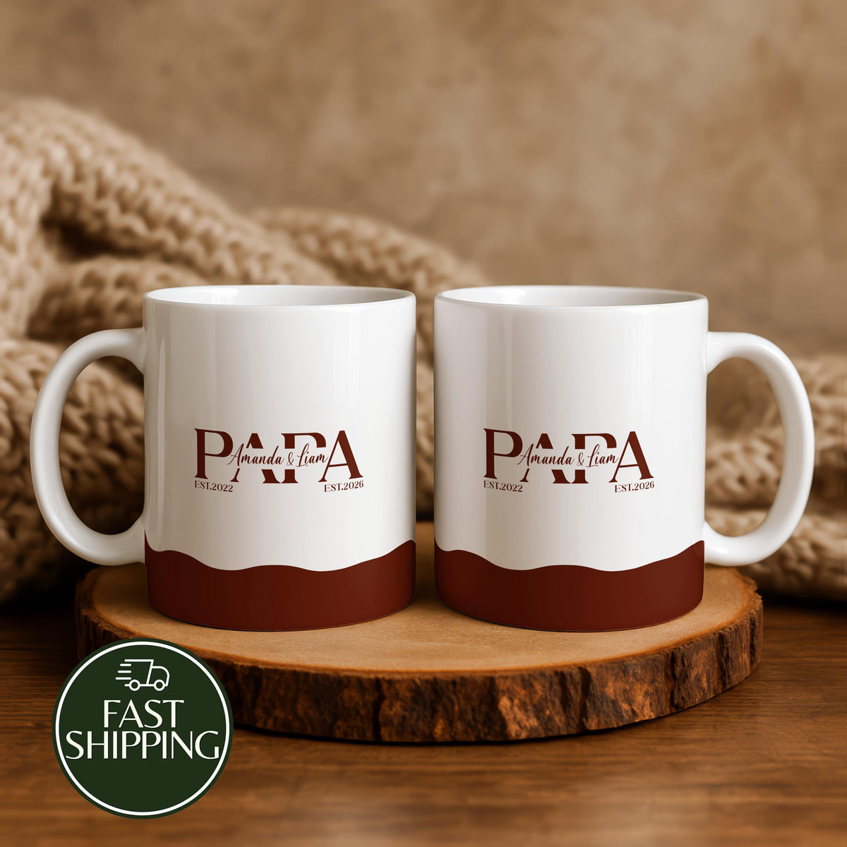 Personalized Papa Mug with Kids Names and EST Years, Custom Father Of 2 Minimalist Coffee Mug
