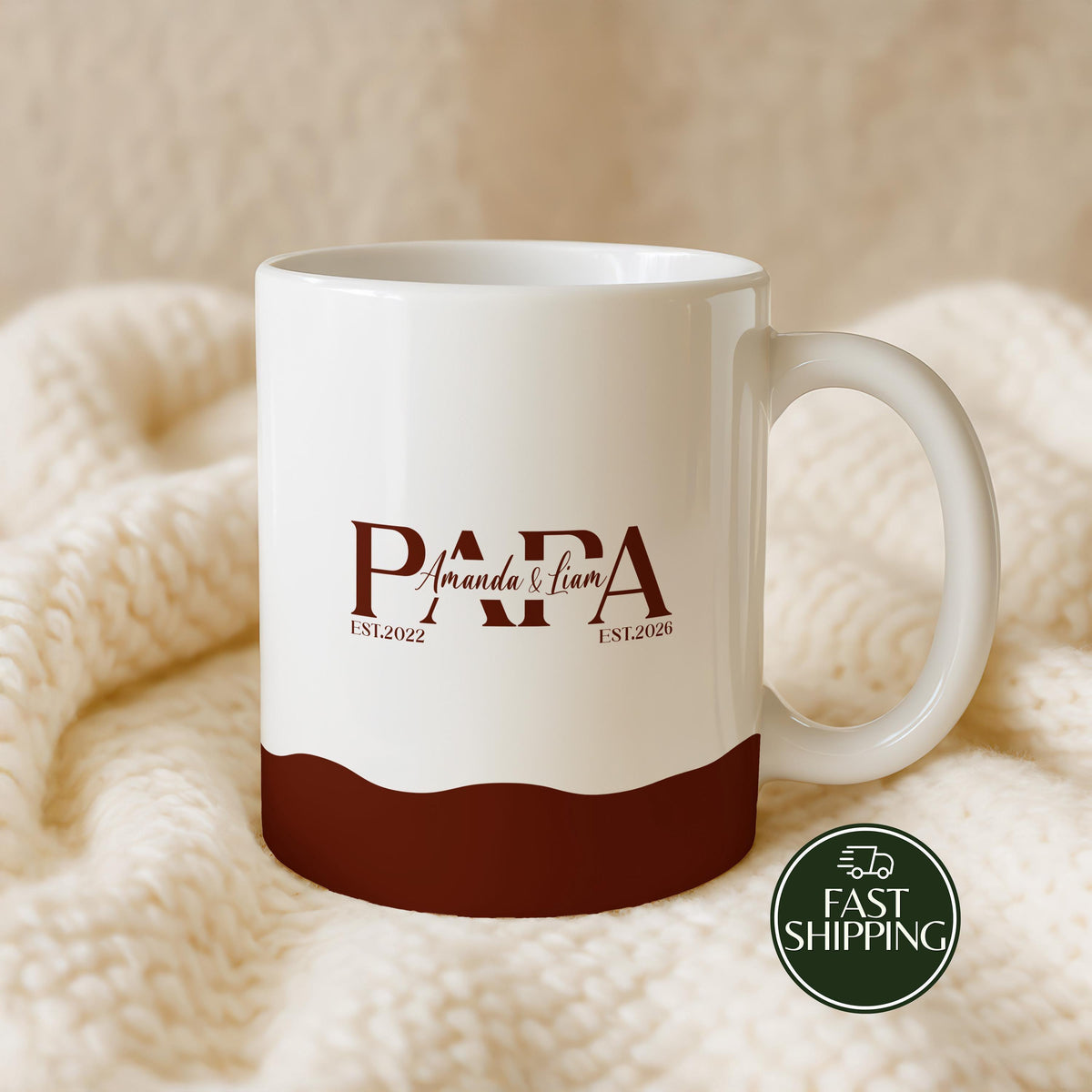 Personalized Papa Mug with Kids Names and EST Years, Custom Father Of 2 Minimalist Coffee Mug