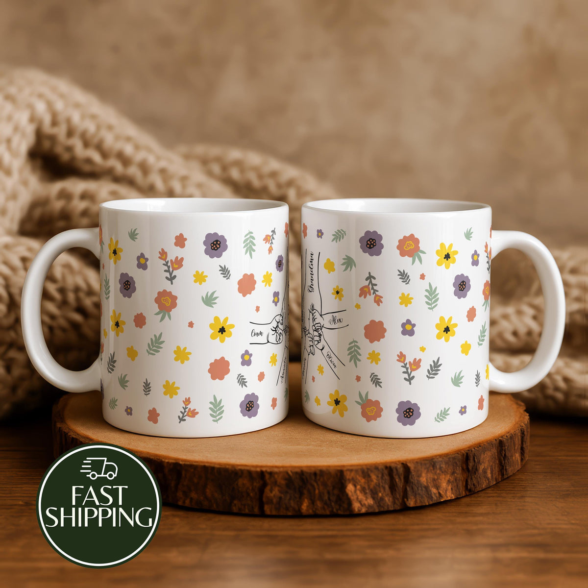 Personalized Grandma and Grandkids Holding Hands Mug