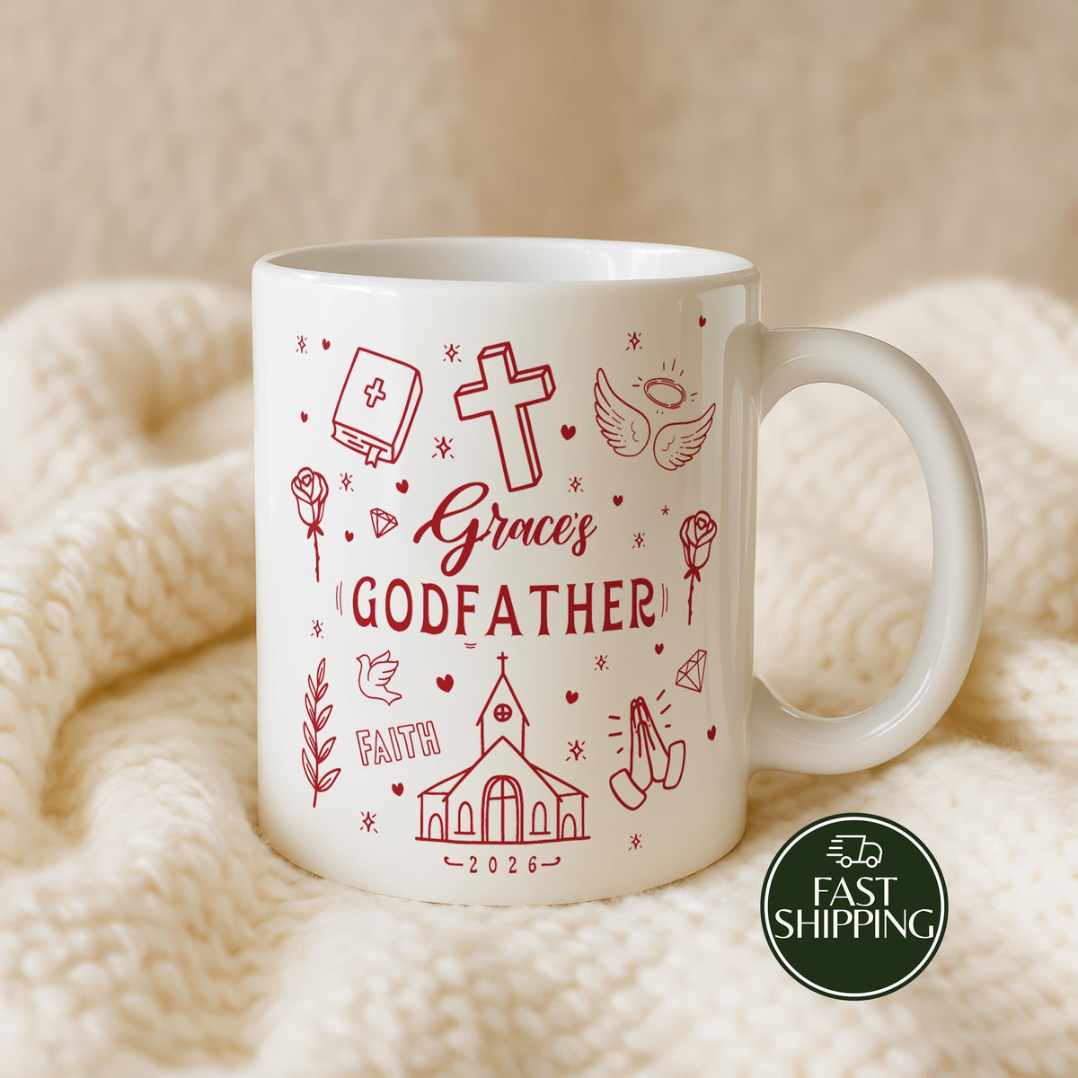 Personalized Colorful Godfather Coffee Mug, Godparent Proposal Gift, Baptism Present for Men