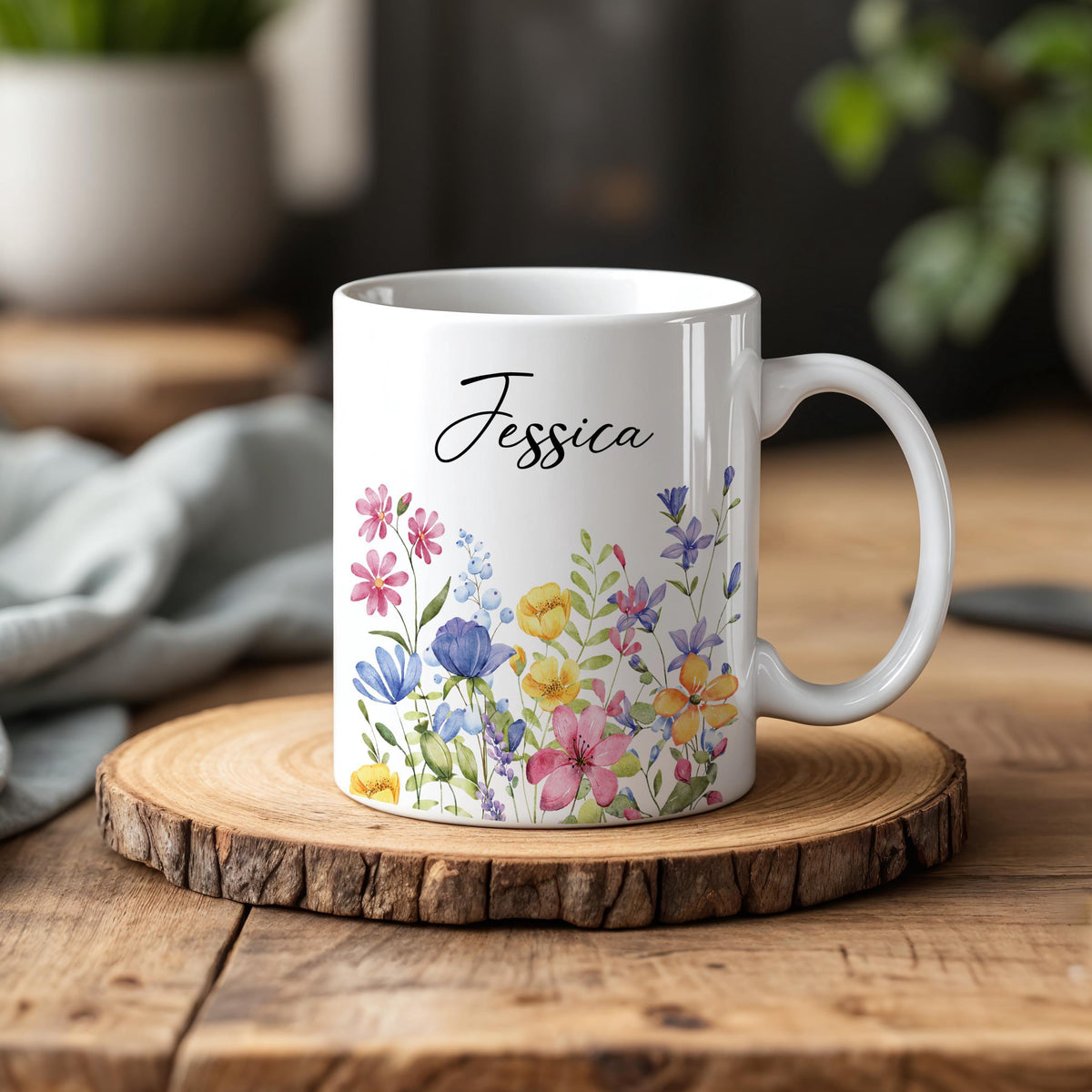 Wildflowers Themed Coffee Mug – Aesthetic Custom Name Tea Cup, Personalized Floral Ceramic Mug
