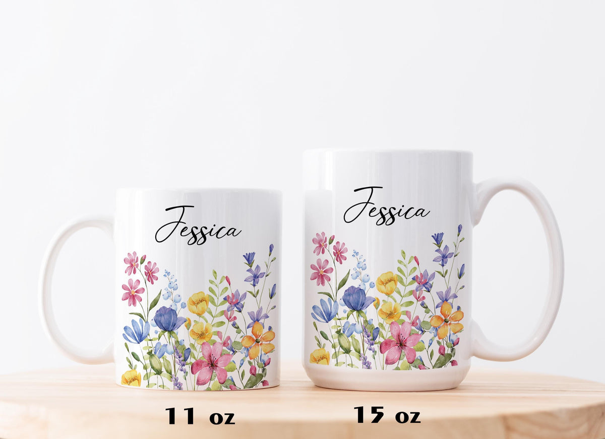 Wildflowers Themed Coffee Mug – Aesthetic Custom Name Tea Cup, Personalized Floral Ceramic Mug