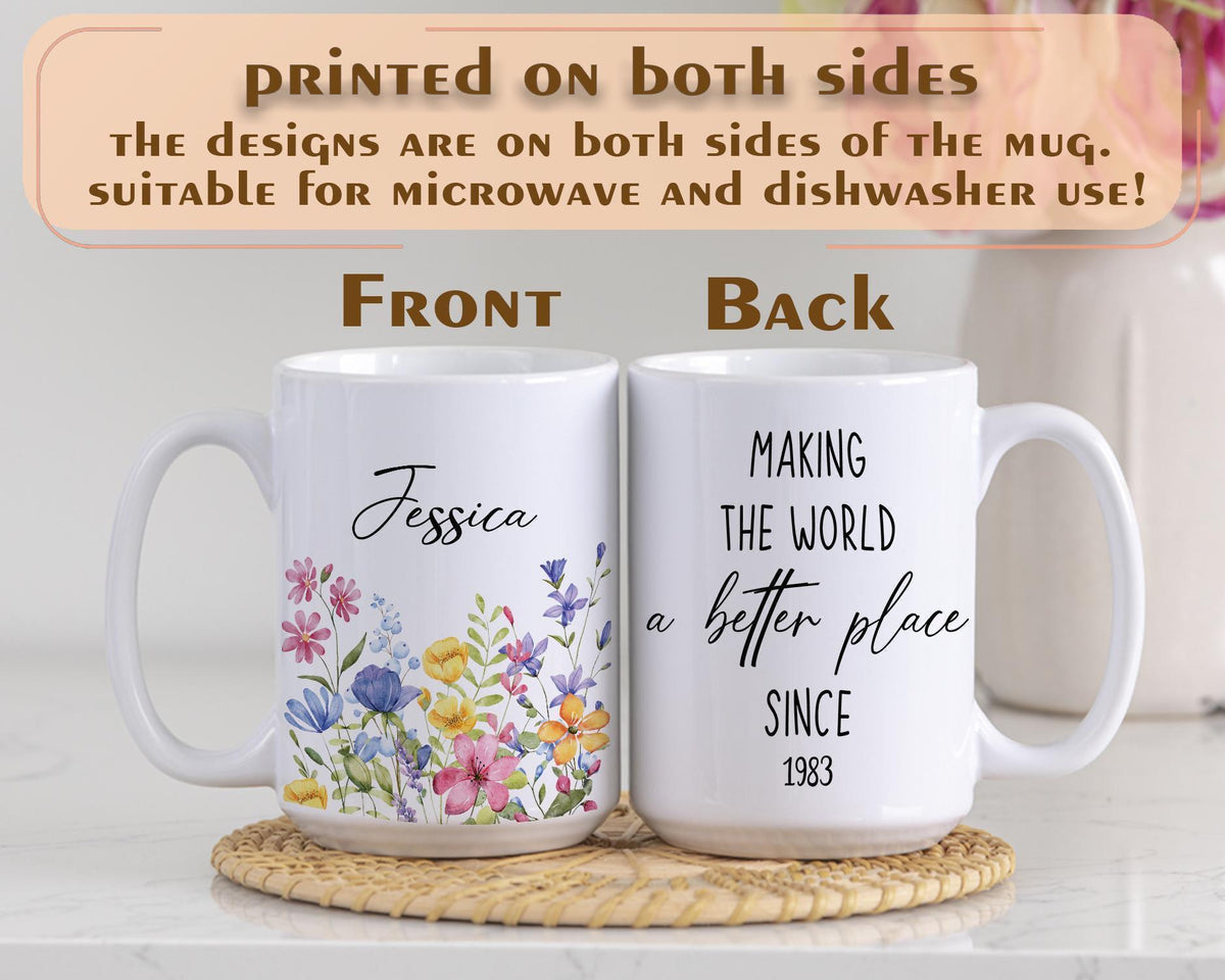 Wildflowers Themed Coffee Mug – Aesthetic Custom Name Tea Cup, Personalized Floral Ceramic Mug