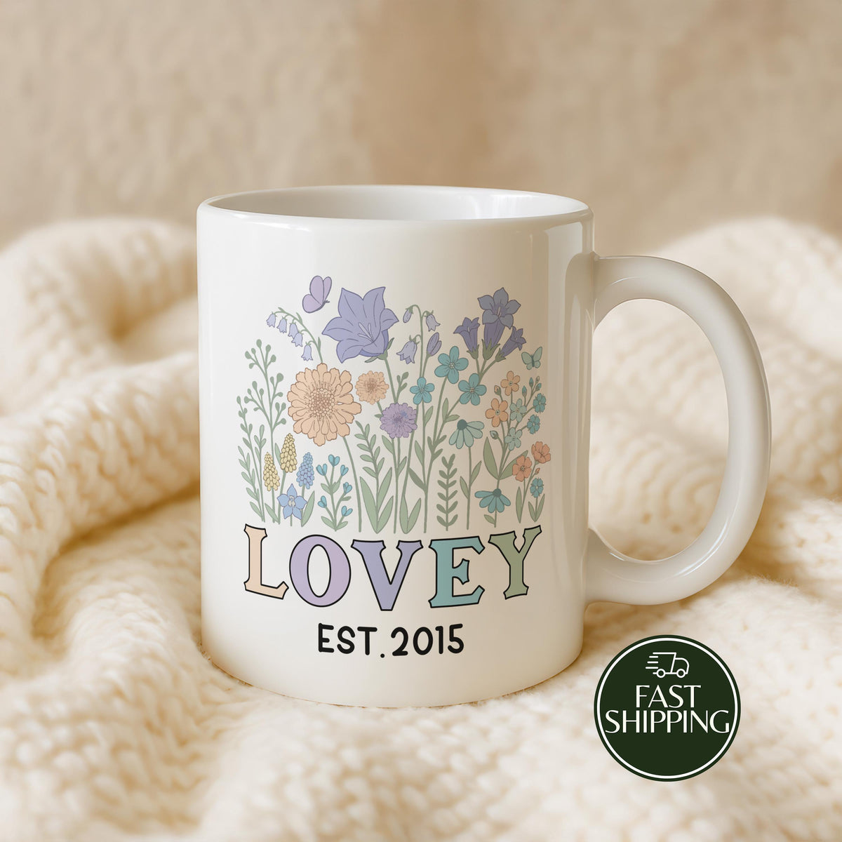 Personalized Grandma Mug with Kids Names, Wildflower Ceramic Cup For Grandmother
