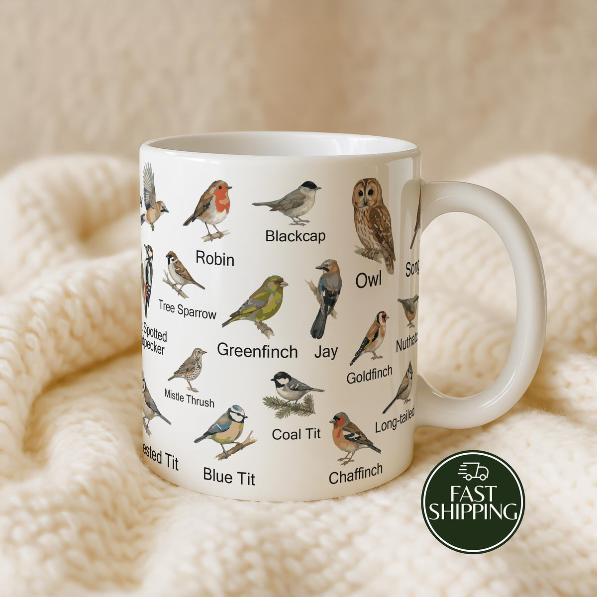 Birds Identification Ceramic Cup, Educational Bird Watching Coffee Mug