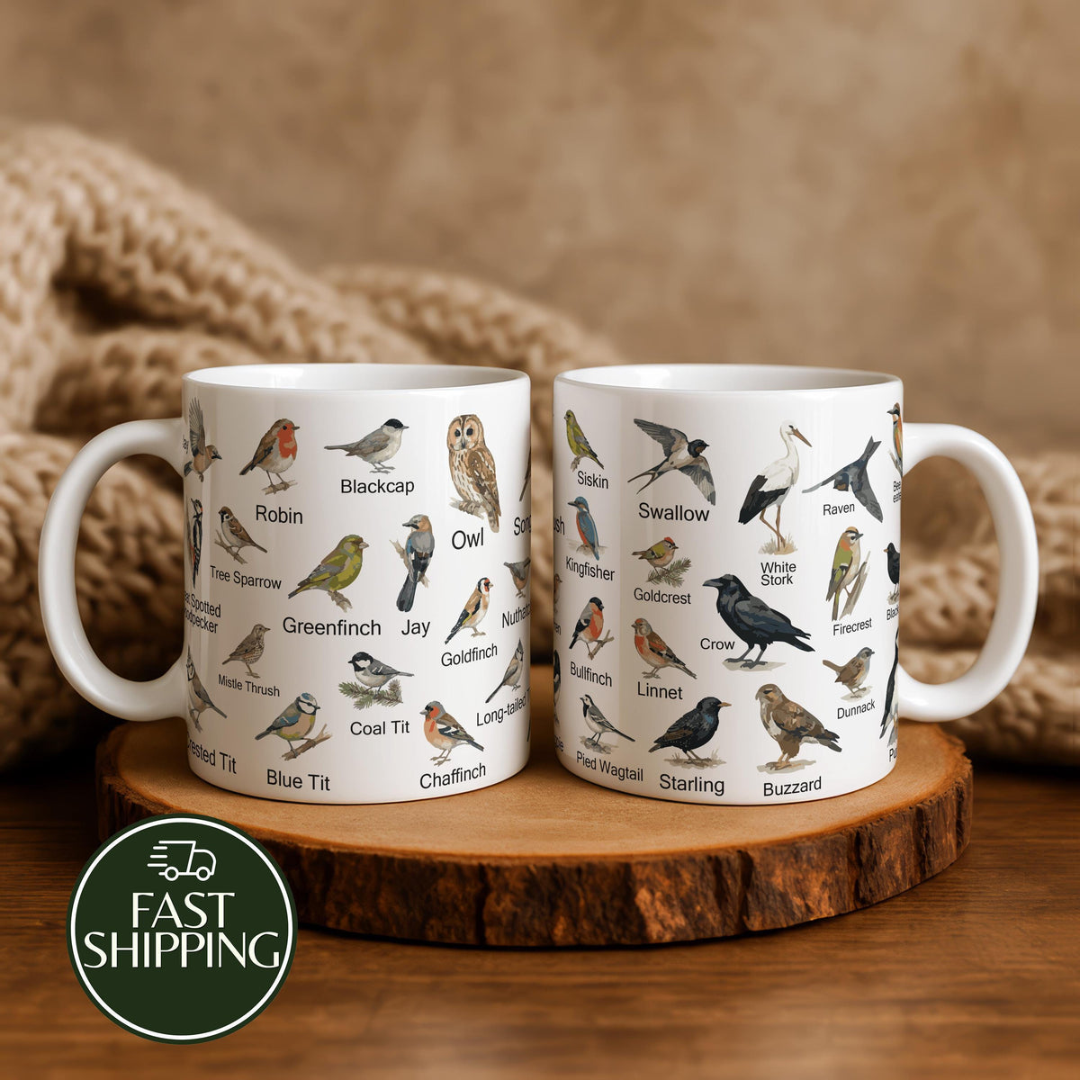 Birds Identification Ceramic Cup, Educational Bird Watching Coffee Mug