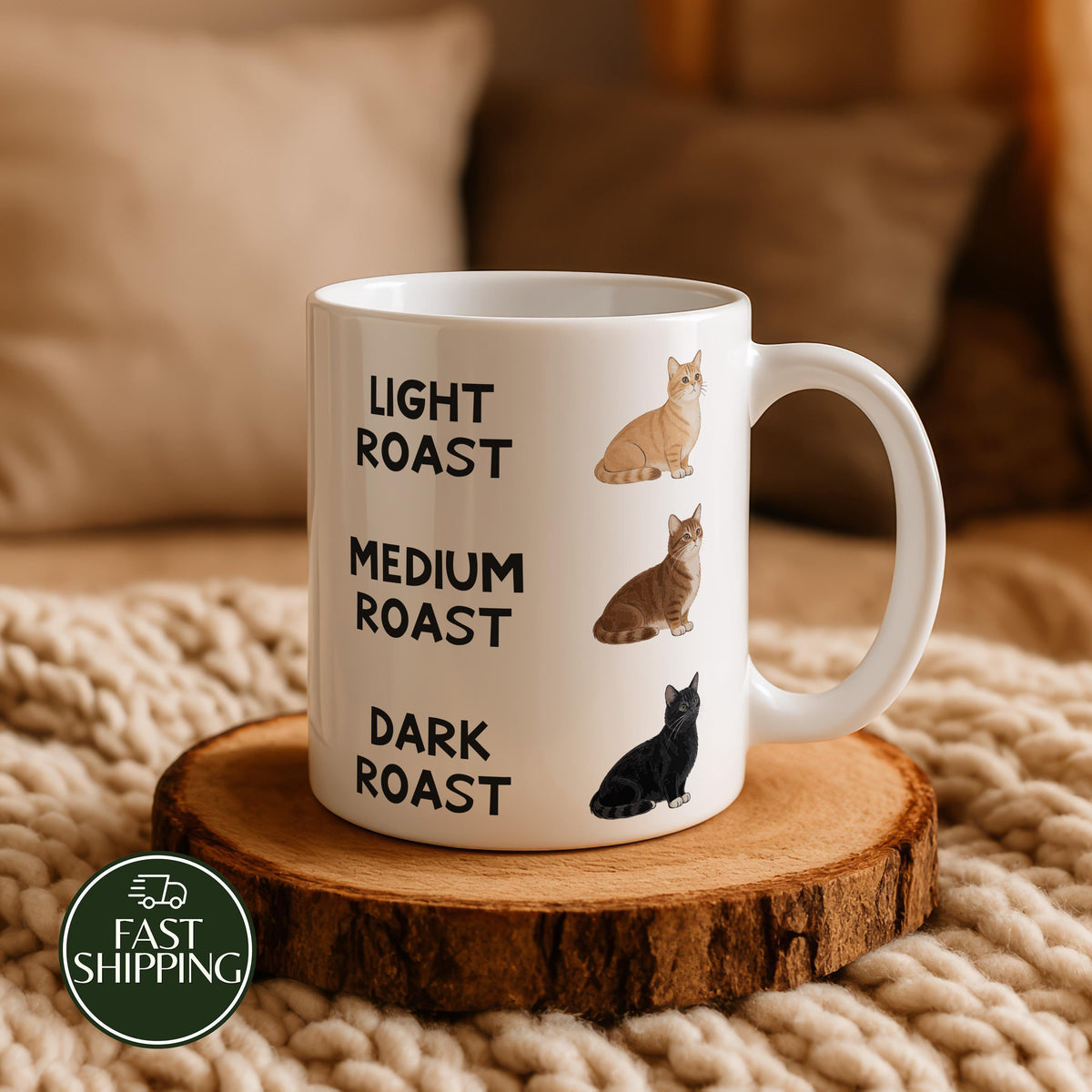 Humorous Cat Design Coffee Mug, Funny Light - Medium - Dark Roast Ceramic Cup