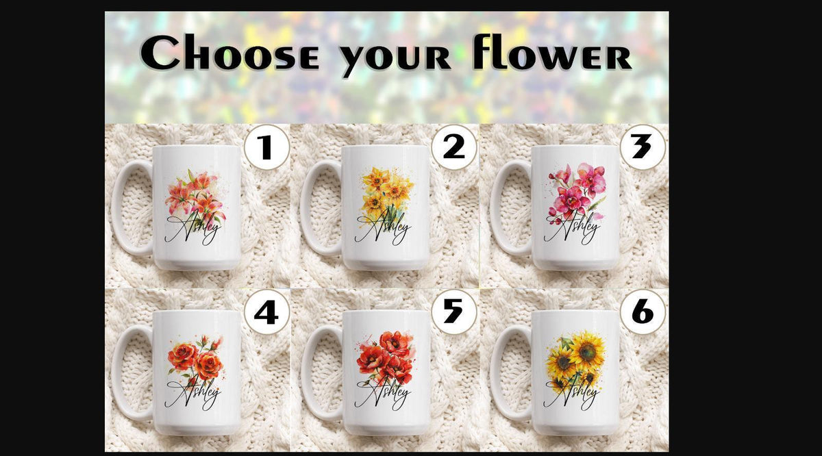 Custom Sunflower Coffee Mug, Personalized Name Floral Cup, Flower Lover Gift