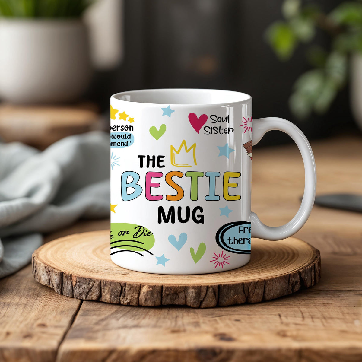 Colorful The Bestie Mug, Cute Soul Sister Coffee Mug, Girls Friendship Tea Cup