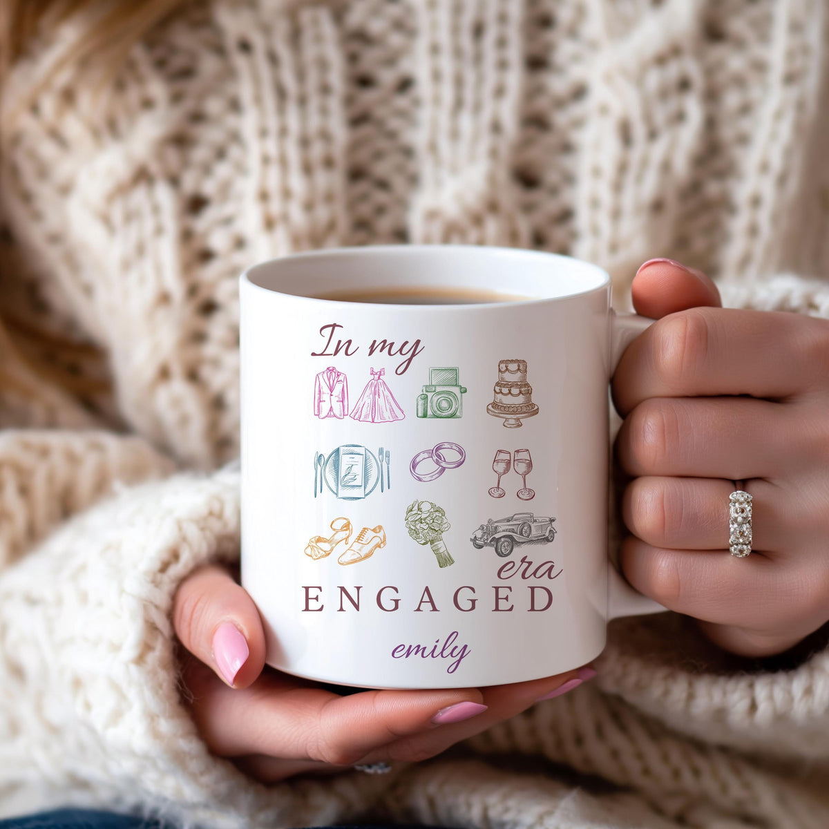 Personalized In My Engaged Era Mug, Engagement Party Ceramic Cup, Bride To Be Coffee Mug
