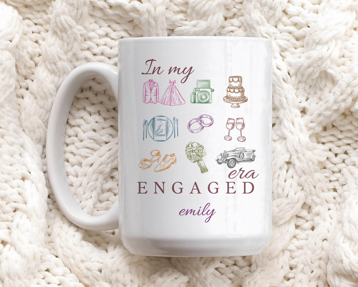 Personalized In My Engaged Era Mug, Engagement Party Ceramic Cup, Bride To Be Coffee Mug