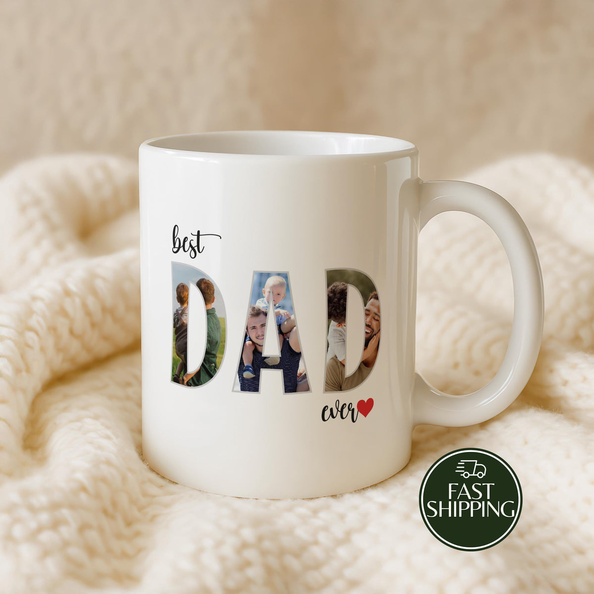 Personalized Best Dad Ever Photo Collage Mug, Custom Picture Coffee Cup for Father