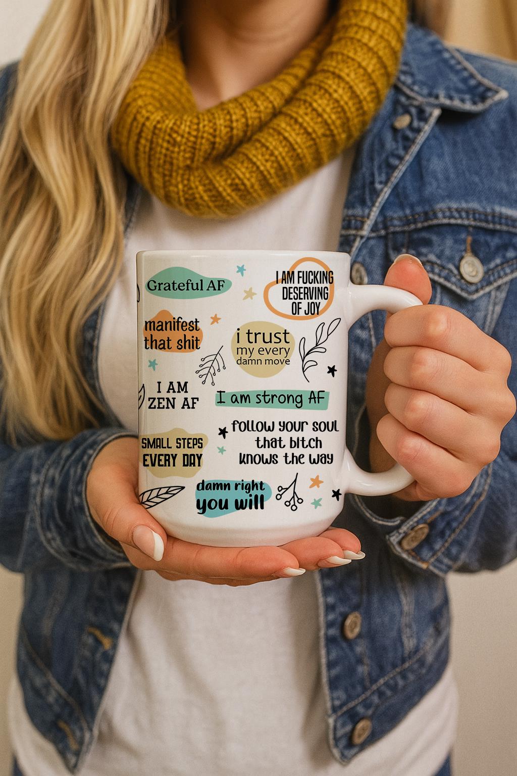 Empowering Daily Reminders Coffee Mug, Motivational Curse Words Ceramic Cup