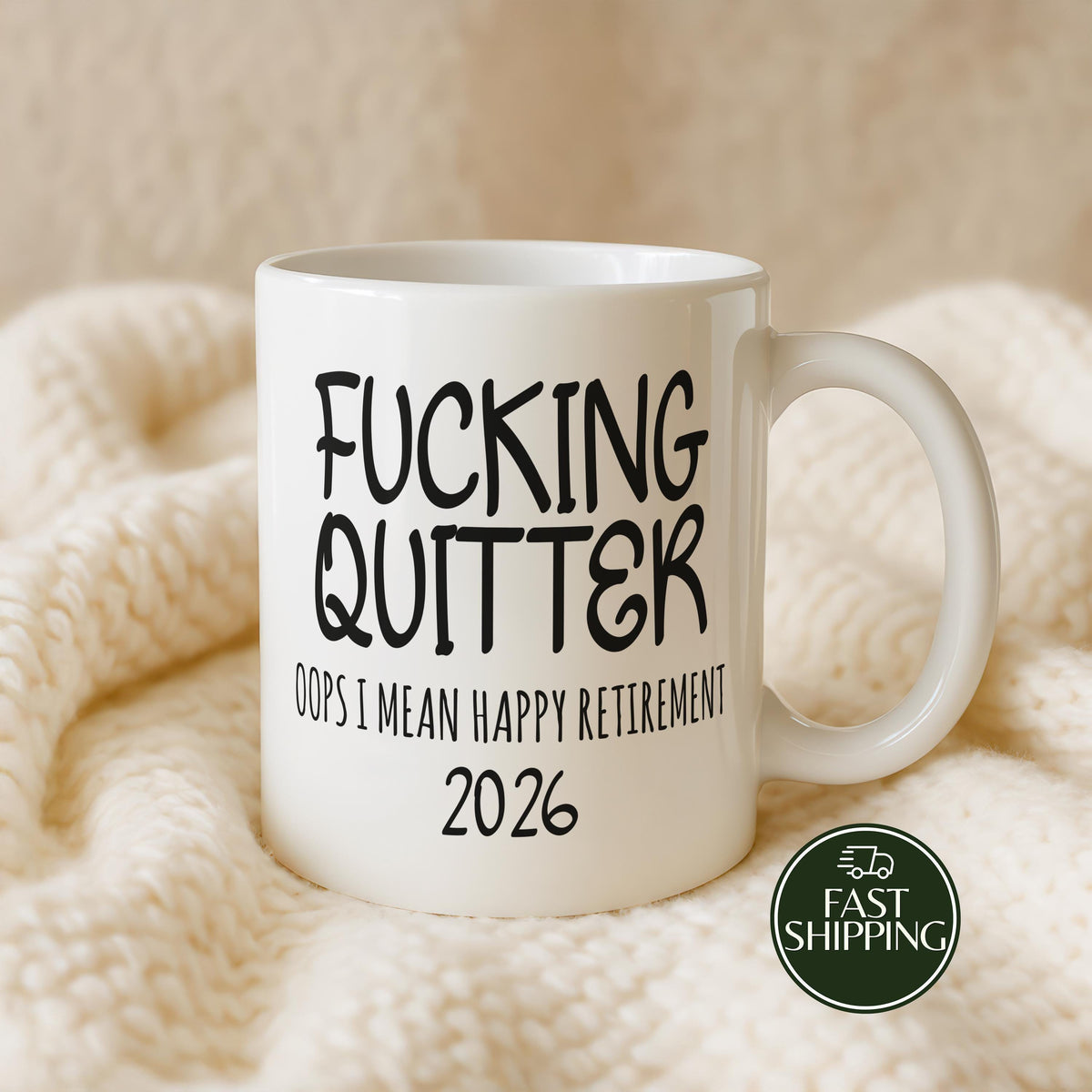 Custom Year Fucking Quitter Coffee Mug, Sarcastic Retired Coworker Cup