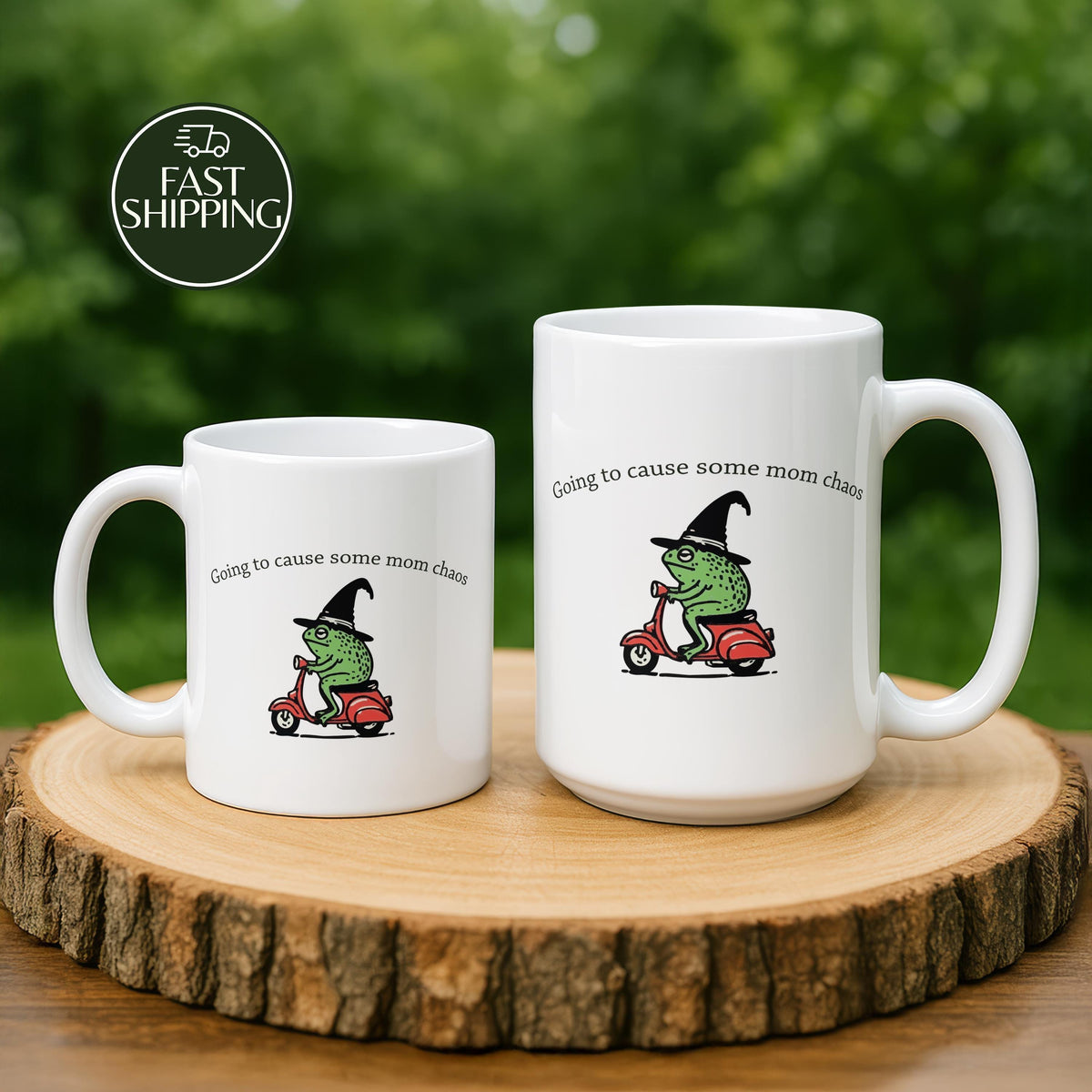 Going to Cause Some Mom Chaos Ceramic Cup, Wizard Frog on Scooter Coffee Mug
