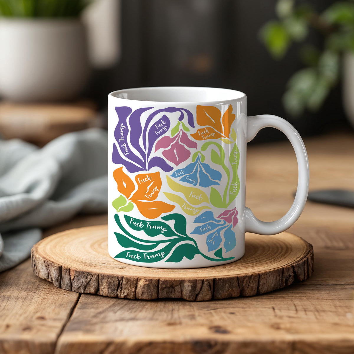Floral Anti Trump Ceramic Mug, F*ck Donald Trump Coffee Cup, Subtle Democrat Pottery Cup