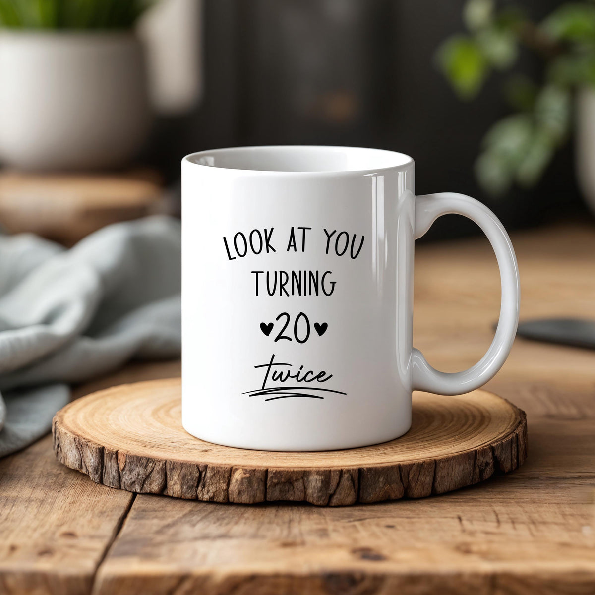 Customizable Birthday Celebration Coffee Mug, Look At You Turning 20 Twice Ceramic Cup