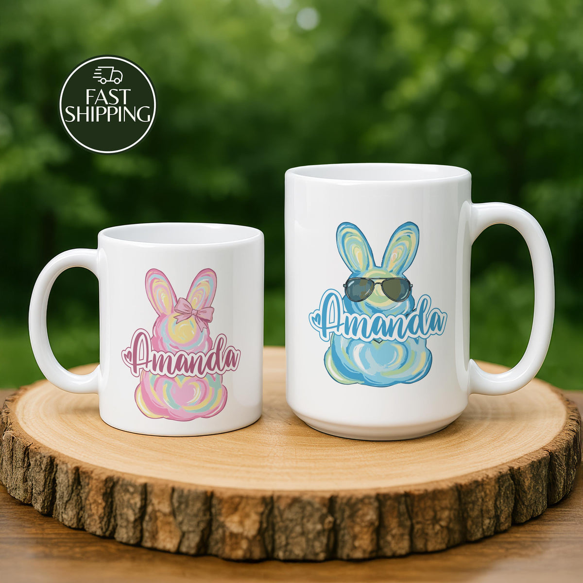 Custom Name Easter Peeps Ceramic Cup, Personalized Matching Couple Easter Coffee Mug