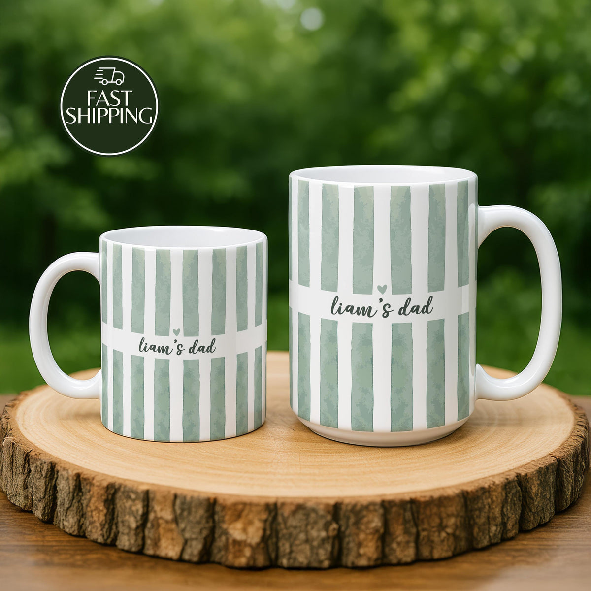 Personalized Child’s Name Stripped Ceramic Mug, Custom Minimalist Father Coffee Cup