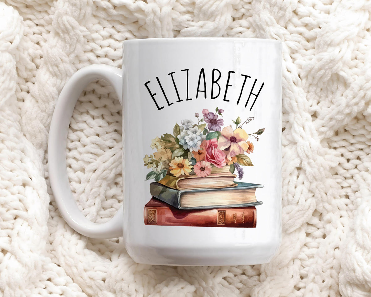 There Is No Such Thing As Too Many Books Mug, Personalized Floral Bookworm Coffee Mug