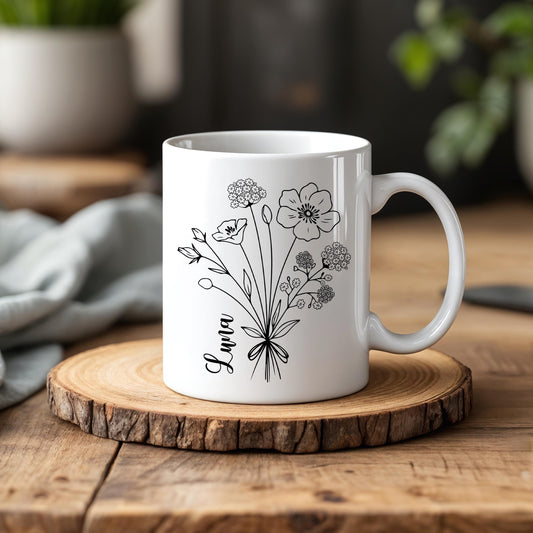 Spring Flower Pottery Mug – Handcrafted Custom Garden Tea Cup – Botanical Coffee Mug –Cottagecore Gift for Her
