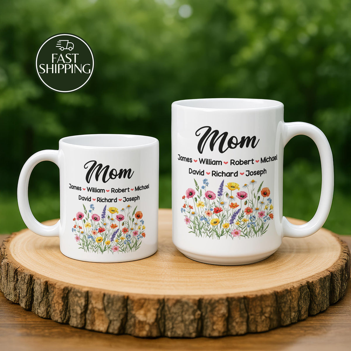 Personalized Kids Name Mom Coffee Mug, Floral Aesthetic Ceramic Cup for Mom, Mother's Day Gift