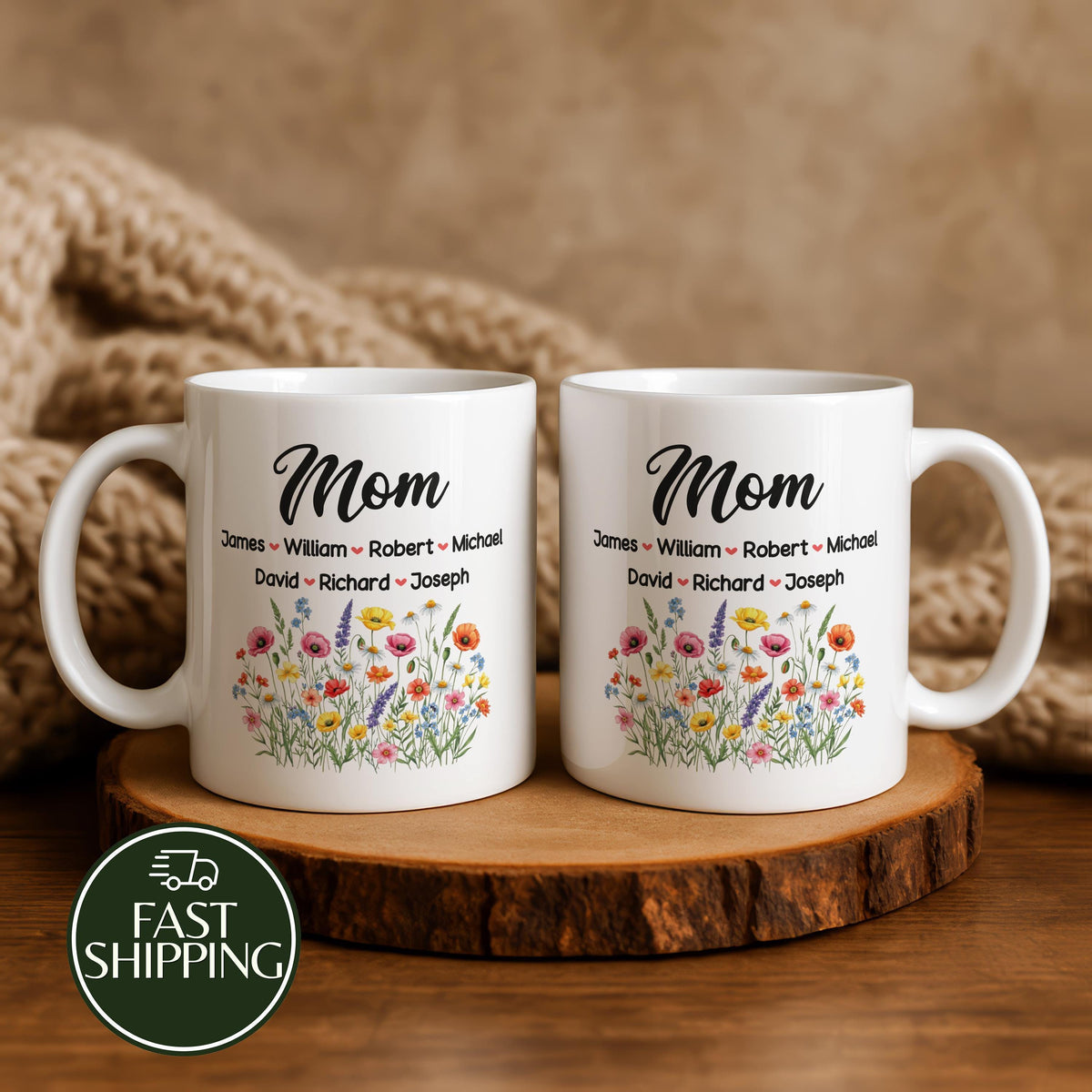 Personalized Kids Name Mom Coffee Mug, Floral Aesthetic Ceramic Cup for Mom, Mother's Day Gift
