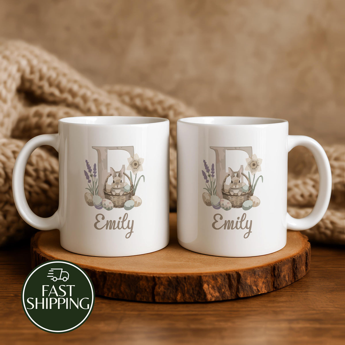 Personalized Easter Bunny Initial Letter Coffee Mug