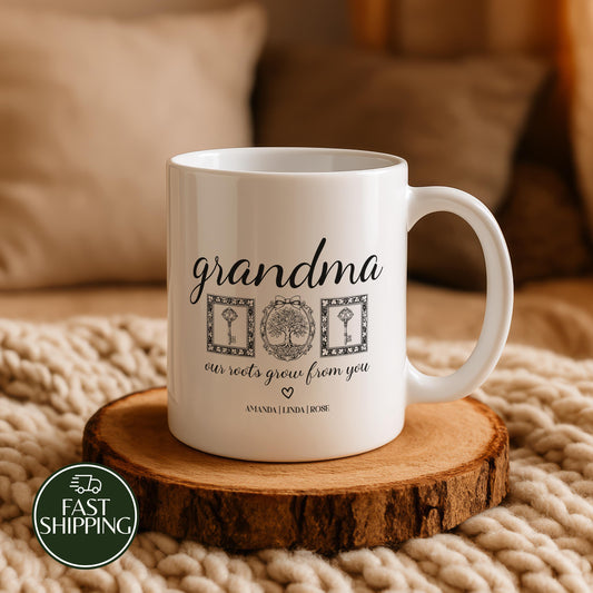Personalized Grandma Our Roots Grow From You Mug, Grandma Cup with Grandkids Names