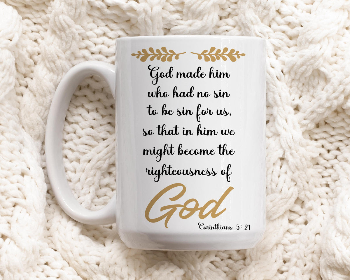 Bible Corinthians 5:21 Ceramic Mug, Scripture Verse Coffee Cup