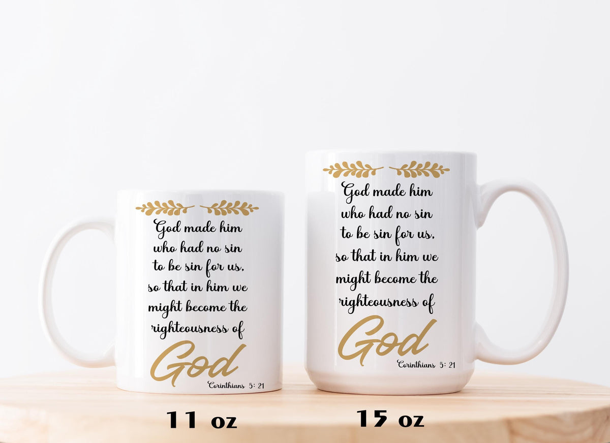 Bible Corinthians 5:21 Ceramic Mug, Scripture Verse Coffee Cup