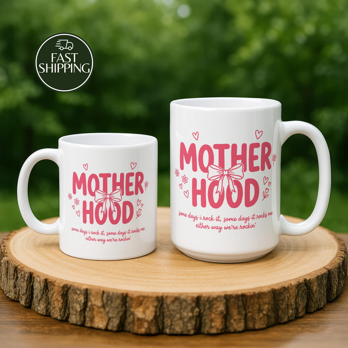 Funny Motherhood Quote Coffee Mug, Cute Pink Coquette Style Mama Cup