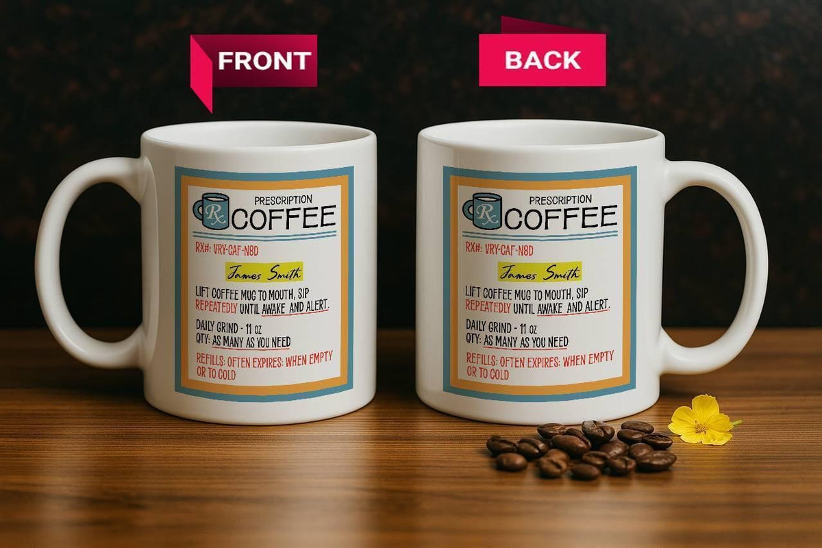 Personalized Coffee Prescription Design Pottery Mug, Funny Coffee Lovers Ceramic Cup