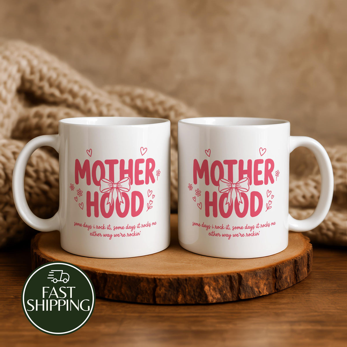 Funny Motherhood Quote Coffee Mug, Cute Pink Coquette Style Mama Cup