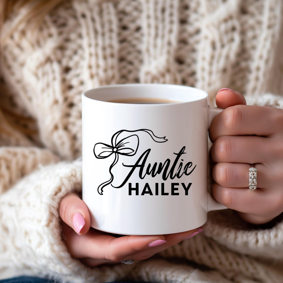 Custom Name Auntie Coffee Mug, Pregnancy Reveal Gift For Sister, New Aunt Gift Ceramic Tea Cup