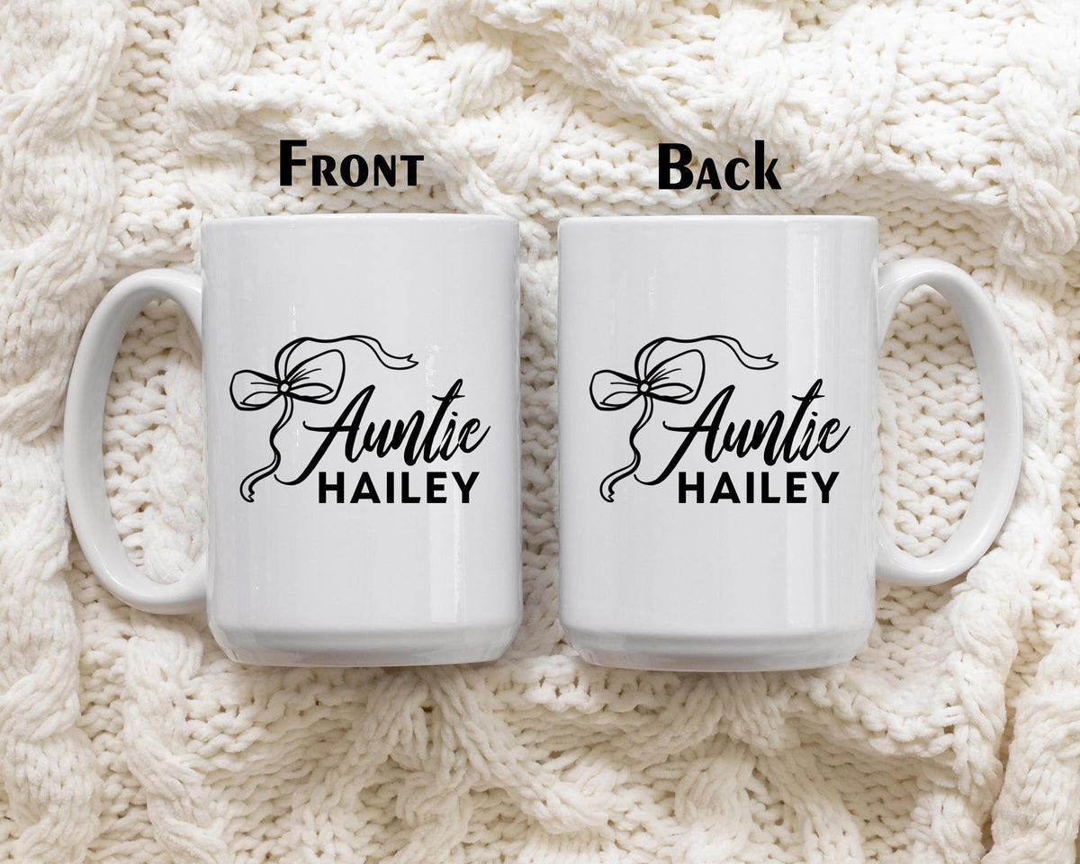 Custom Name Auntie Coffee Mug, Pregnancy Reveal Gift For Sister, New Aunt Gift Ceramic Tea Cup