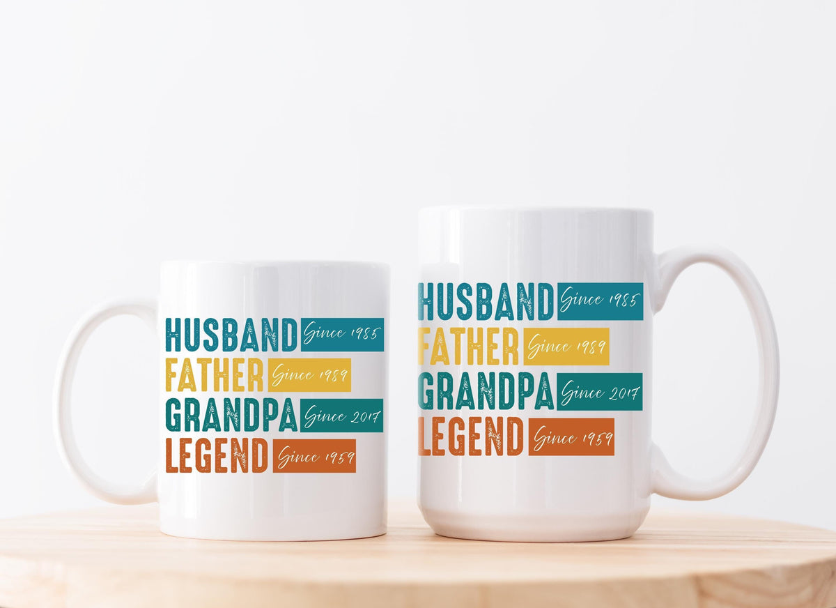 Custom Husband Father Grandpa Legend Coffee Mug, Personalized Since Year Ceramic Tea Cup