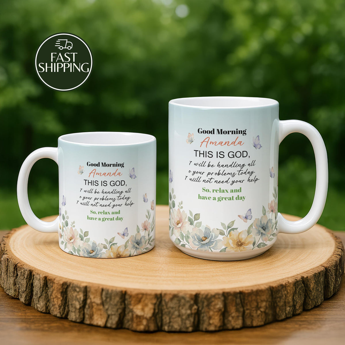 Custom Name Inspirational God Quote Coffee Mug, Motivational Religious Floral Ceramic Cup