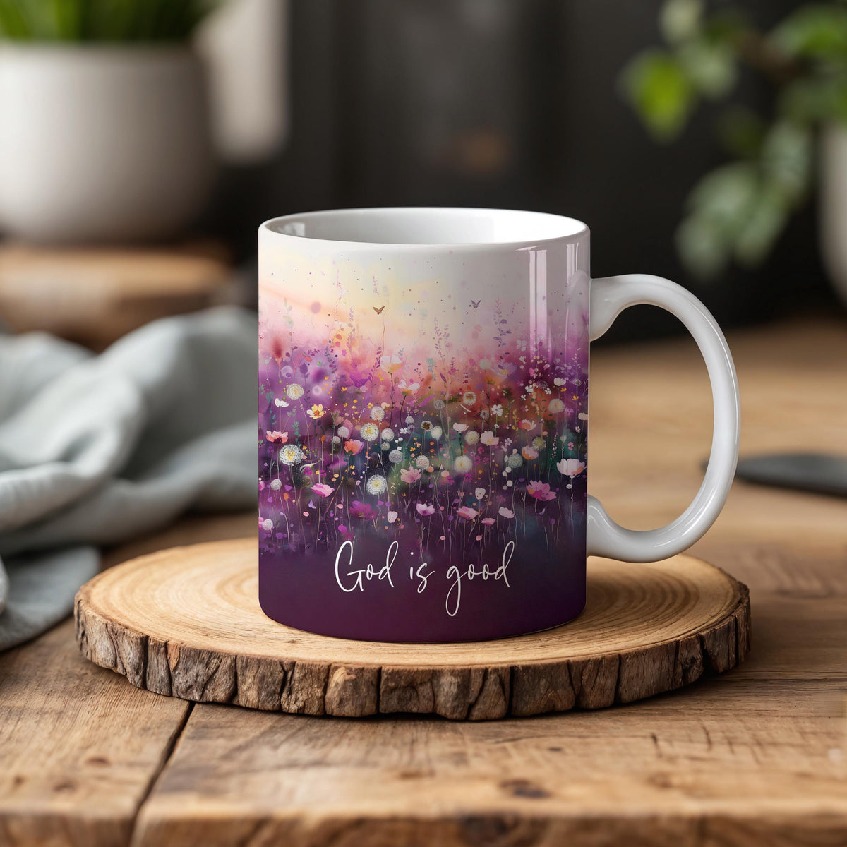 God Is Good Floral Tea Mug, Inspirational Coffee Mug, Watercolor Wildflower Christian Gift