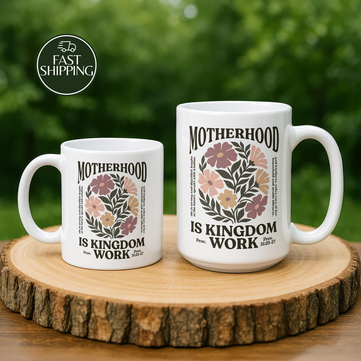 Floral Motherhood Is Kingdom Work Coffee Mug, Retro Christian Mom Bible Verse Cup