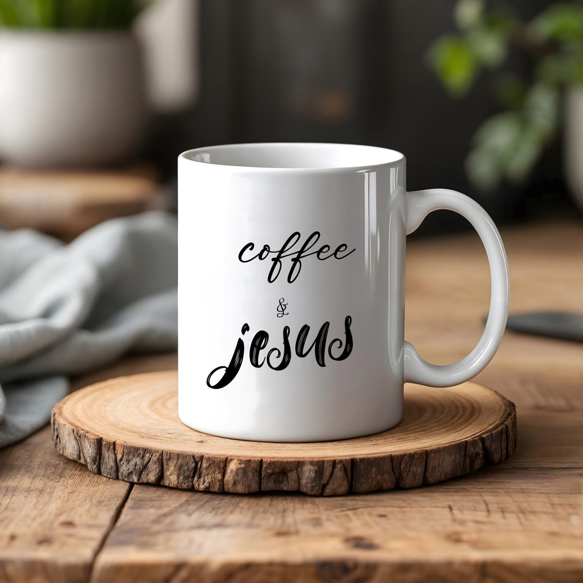Custom Name Coffee & Jesus Ceramic Mug, Personalized Religious Coffee Cup