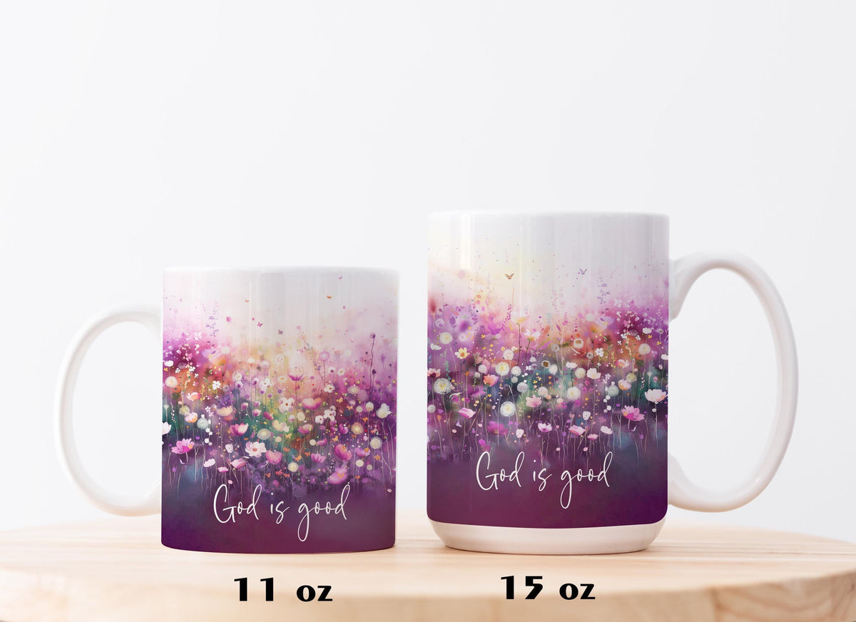 God Is Good Floral Tea Mug, Inspirational Coffee Mug, Watercolor Wildflower Christian Gift